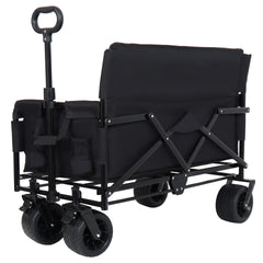 3-in-1 Convertible Folding Wagon Cart with Bench Seat & Storage - 500lbs Heavy-Duty Utility Wagon, 180L Capacity All-Terrain Wheels for Camping, Beach, Sports, Garden, black