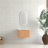 24" Wall-Mounted Floating Bathroom Vanity Pre-Assembled Curved Edge Storage Bathroom Cabinet in Natural Walnut Color with White Ceramic Basin
