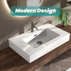 BB02-30-101, Integrated solid surface basin WITHOUT drain and faucet, glossy white color