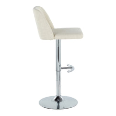 Toriano Contemporary Adjustable Barstool with Swivel in Cream Fabric and Chrome Metal with Rounded T Footrest by LumiSource - Set of 2