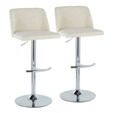 Toriano Contemporary Adjustable Barstool with Swivel in Cream Fabric and Chrome Metal with Rounded T Footrest by LumiSource - Set of 2