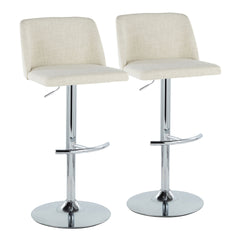 Toriano Contemporary Adjustable Barstool with Swivel in Cream Fabric and Chrome Metal with Rounded T Footrest by LumiSource - Set of 2