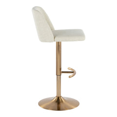 Toriano Contemporary Adjustable Barstool with Swivel in Cream Fabric and Gold Metal with Rounded T Footrest by LumiSource - Set of 2