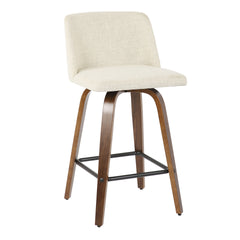 Toriano Mid-Century Modern Counter Stool in Walnut and Cream Fabric by LumiSource - Set of 2