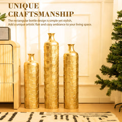 Floor Metal Vases Decorated White Metal vases Set of 3 gorgeous home decoration large glazed metal vases 25.2in/29.33in/34.25in height