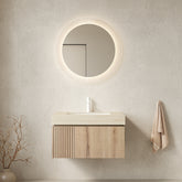 MURI 30" Bathroom Vanity&Sink, Floating Plywood Storage Cabinet with Drawer&Door, Roma Travertine Sintered Stone Top&Ceramic Basin with 1 Pre-drilled Faucet Hole, Pre-assembled, White Oak Woodgrain
