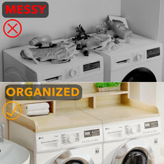 Washer Dryer Countertop with Non-slip Pads, Laundry Wood Shelf Topper with Edge, 54" Width x 27.5" Depth Double Layer Organizer for Washer and Dryer Laundry Hamper Counter Storage Organization (OAK)