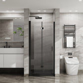 Goodyo 34"x 72" Bifold Frameless Glass Shower Door 1/4 inch Tempered Clear Glass Pivot Swing Shower Panel in Black Finish, Foldable