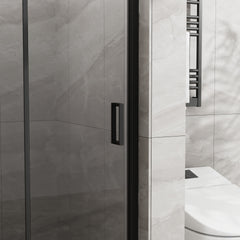 Goodyo 34"x 72" Bifold Frameless Glass Shower Door 1/4 inch Tempered Clear Glass Pivot Swing Shower Panel in Black Finish, Foldable