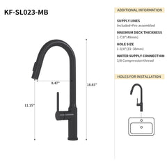 Bothwa Home 18.83" CUPC Certified Pull-down Kitchen Faucet (Matt Black Finish)