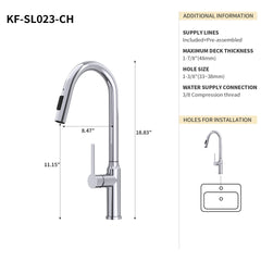 Bothwa Home 18.83" CUPC Certified Pull-down Kitchen Faucet (Brushed Nickel Finish)
