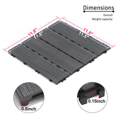 Patio Floor Tiles Pack of 22 WPC Wood-Plastic Composite Patio Deck Tiles DIY Interlocking Decking Tiles, Quick Deck Floor Tile, Court Tile, Water Resistant Indoor Outdoor -11.8" ASH