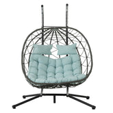 2 Persons Egg Chair with Stand Indoor Outdoor Swing Chair Patio Wicker Hanging Egg Chair Hanging Basket Chair with Stand for Bedroom Living Room Balcony