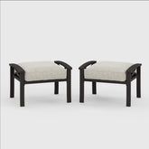 Set of 2 All-Weather 26 Inches Width Metal Ottomans, Khaki Frame with Beige Cushions