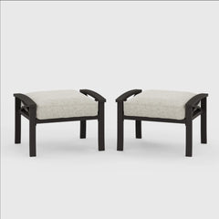 Set of 2 All-Weather 26 Inches Width Metal Ottomans, Khaki Frame with Beige Cushions