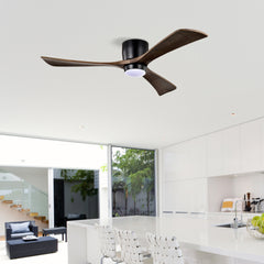 52" Flush Mount Solid Wood Blades Ceiling Fan with Lights Remote Control,Quiet DC Motor, 6 Speed ,Reversible Ceiling Fan for Patio Living Room, Bedroom, Office,Indoor.(Matte Black)