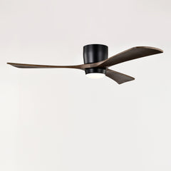 52" Flush Mount Solid Wood Blades Ceiling Fan with Lights Remote Control,Quiet DC Motor, 6 Speed ,Reversible Ceiling Fan for Patio Living Room, Bedroom, Office,Indoor.(Matte Black)