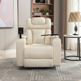 270 Degree Swivel PU Leather Power Recliner Individual Seat Home Theater Recliner with Tray Table, Phone Holder, Cup Holder, USB Port, Hidden Arm Storage for Living Room, White