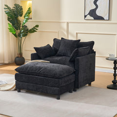 39.4" Modern Accent Chair with Ottoman, Living Room Club Chair Chenille Upholstered Armchair , Reading Chair for Bedroom, Black Chenille