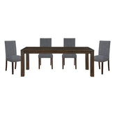 Classic 5pc Dining Set Dark Brown Finish Table and 4x Side Chairs Comfort Upholstery Gray Dining Kitchen Furniture