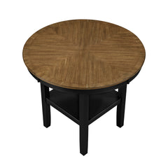 5pc Counter Height Dining Set Round Table with Storage and 4 Counter Height Chairs 2-Tone Black and Brown Finish Wooden Furniture