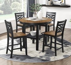 5pc Counter Height Dining Set Round Table with Storage and 4 Counter Height Chairs 2-Tone Black and Brown Finish Wooden Furniture