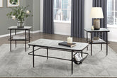 3pc Stylish Occasional Table Set White Marble Print Tempered Glass Top Coffee Table and End Tables Modern Home Furniture