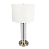 Luna Brushed Nickel Table Lamp with On/Off Switch Clear Glass Body Metal Base