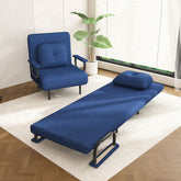 Folding Sofa Bed 3-in-1 Convertible Chair - 5-Position Adjustable Backrest with Pillow, Space-Saving Sleeper for Living Room, Bedroom & Office (Blue)