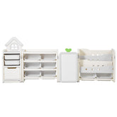 Kids Toy Storage with Bookshelf, 4-Tier Large Toy Storage Organizer with 10 Plastic Movable Bins, Kids Cubby Cabinet with Bookshelf and Drawing Board for Study Room, Playroom, Classroom, Nursery