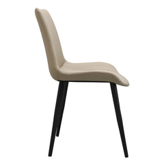 Tan PU Leather Dining Chair with Metal Legs, Modern Upholstered Chair Set of 2 for Kitchen, Restaurant, Living, Meeting Room