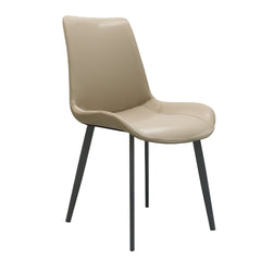 Tan PU Leather Dining Chair with Metal Legs, Modern Upholstered Chair Set of 2 for Kitchen, Restaurant, Living, Meeting Room