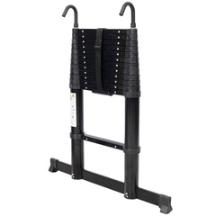 12.5FT Telescopic Ladder Aluminum Ladder with Non-Slip Feet and Stable Hook, Slow Down Safety Function With Stabilizer Portable Extension Ladder for Household and Outdoor Working, 330lb Capacity Black