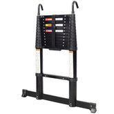 12.5FT Telescopic Ladder Aluminum Ladder with Non-Slip Feet and Stable Hook, Slow Down Safety Function With Stabilizer Portable Extension Ladder for Household and Outdoor Working, 330lb Capacity Black