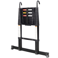 12.5FT Telescopic Ladder Aluminum Ladder with Non-Slip Feet and Stable Hook, Slow Down Safety Function With Stabilizer Portable Extension Ladder for Household and Outdoor Working, 330lb Capacity Black