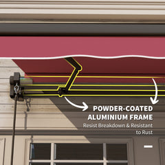 Outsunny 10' x 8' Retractable Awning, Patio Awnings, Sunshade Shelter w/ Manual Crank Handle, UV & Water-Resistant Fabric and Aluminum Frame for Deck, Balcony, Yard, Red