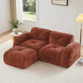 L-shaped Boneless Sofa,Soft Velvet Fabric,Tufted Design,32D High Density Sponge,No Assembly Required,Ergonomic Design,Bottom Anti-Slip Design,Movable Ottoman For Bedrooms,Red Brown