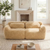 2-seater Modular Sectional Sofa Couches,Soft Fluffy Plush Fabric Bottom Anti-Slip Design,32D High Density Sponge,No Assembly Required Ergonomic Design,With Throw Pillows For Study,Light Khaki