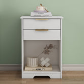 Nighstand With 2 Drawers,End Table,Nightstand with Open Space,Golden Handle,Morden Design,For Living Room,Bedroom,Easy Assemble,White