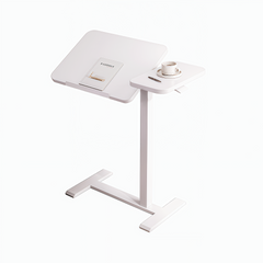 Overbed Bedside Desk, Mobile Rolling Laptop Stand Tilting Overbed Table with Wheels, Height Adjustable Tray Bedside Table for Laptop Bed Sofa, WHITE