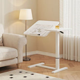 Overbed Bedside Desk, Mobile Rolling Laptop Stand Tilting Overbed Table with Wheels, Height Adjustable Tray Bedside Table for Laptop Bed Sofa, WHITE