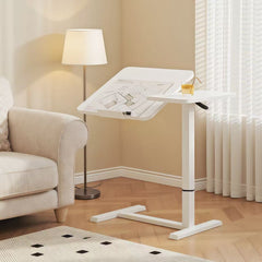Overbed Bedside Desk, Mobile Rolling Laptop Stand Tilting Overbed Table with Wheels, Height Adjustable Tray Bedside Table for Laptop Bed Sofa, WHITE
