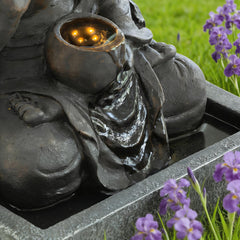 28" H Outdoor Buddha Waterfall Fountain, Freestanding Relaxing Water Feature, Asian Zen Fengshui Decor for Patio, Garden, Backyard, Deck & Home, Ideal Gift Led Fountain