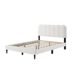 Lambswool Petal Headboard Bed Frame Cream Style Bedroom Soft Bed with Atmosphere Light, Queen