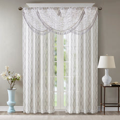 Diamond Sheer Embroidered Waterfall Valance White/Grey 38x46"