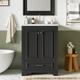24'' Bathroom Vanity with Ceramic Sink Combo, Modern Freestanding Storage Cabinet with Silver Handles, Soft Closing Doors