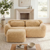 L-shaped Boneless Sofa,Soft Fluffy Plush Fabric,With Chaise 32D High Density Sponge,No Assembly Required,Ergonomic Design Bottom Anti-Slip Design,With Throw Pillows,Fits Bedrooms,Light Khaki