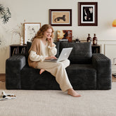 63" 2Setaser Sofa,Corduroy Fabric,Deep Seat Couches,Comfy Loveseat Sofa,No Assembly,1pcs for Living room, Bedroom,Conference room ,Apartment,Black