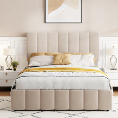 Full size Upholstered Platform bed with a Hydraulic Storage System - Beige(OLD SKU: LP000111AAA)