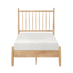 Mid-Century Modern Design Twin Platform Bed 1pc Natural Finish Wooden Bedroom Furniture Vertical Slats Headboard, Bed in a Box
